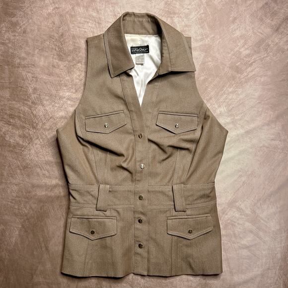 Vintage 90s Cache Contour Collection Sleeveless Vest Button Up Safari Western - Picture 7 of 7